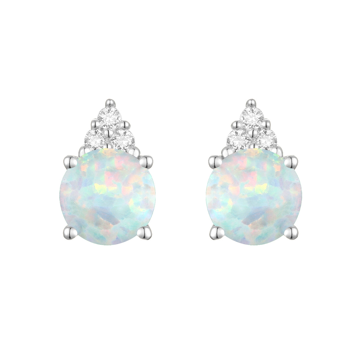 Elegant 14K Gold Stud Earrings with Diamonds and Opal – 4.5mm Stone