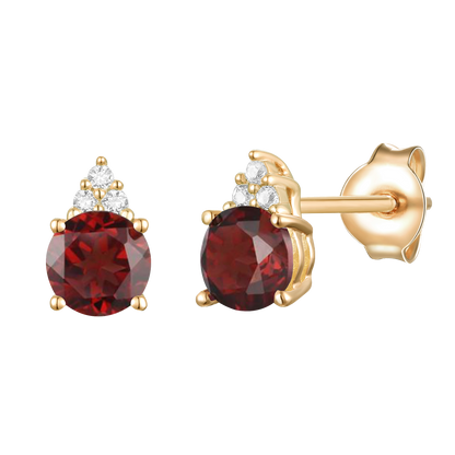 Elegant 14K Gold Stud Earrings with Diamonds and Garnet – 4.5mm Stone