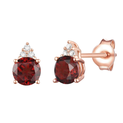 Elegant 14K Gold Stud Earrings with Diamonds and Garnet – 4.5mm Stone