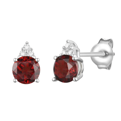 Elegant 14K Gold Stud Earrings with Diamonds and Garnet – 4.5mm Stone