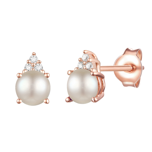 Elegant 14K Gold Stud Earrings with Diamonds and Pearl – 4.5mm Stone