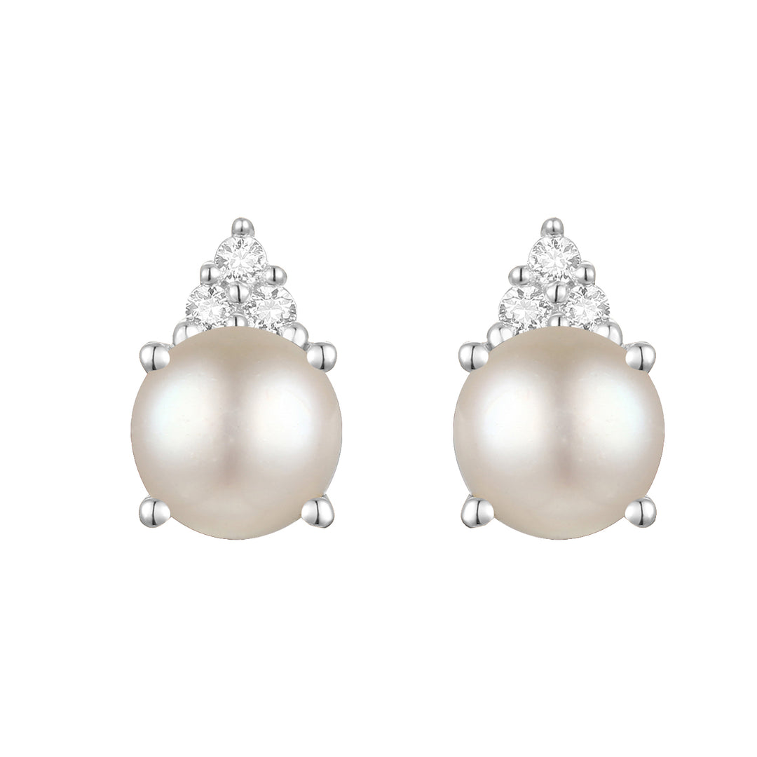 Elegant 14K Gold Stud Earrings with Diamonds and Pearl – 4.5mm Stone