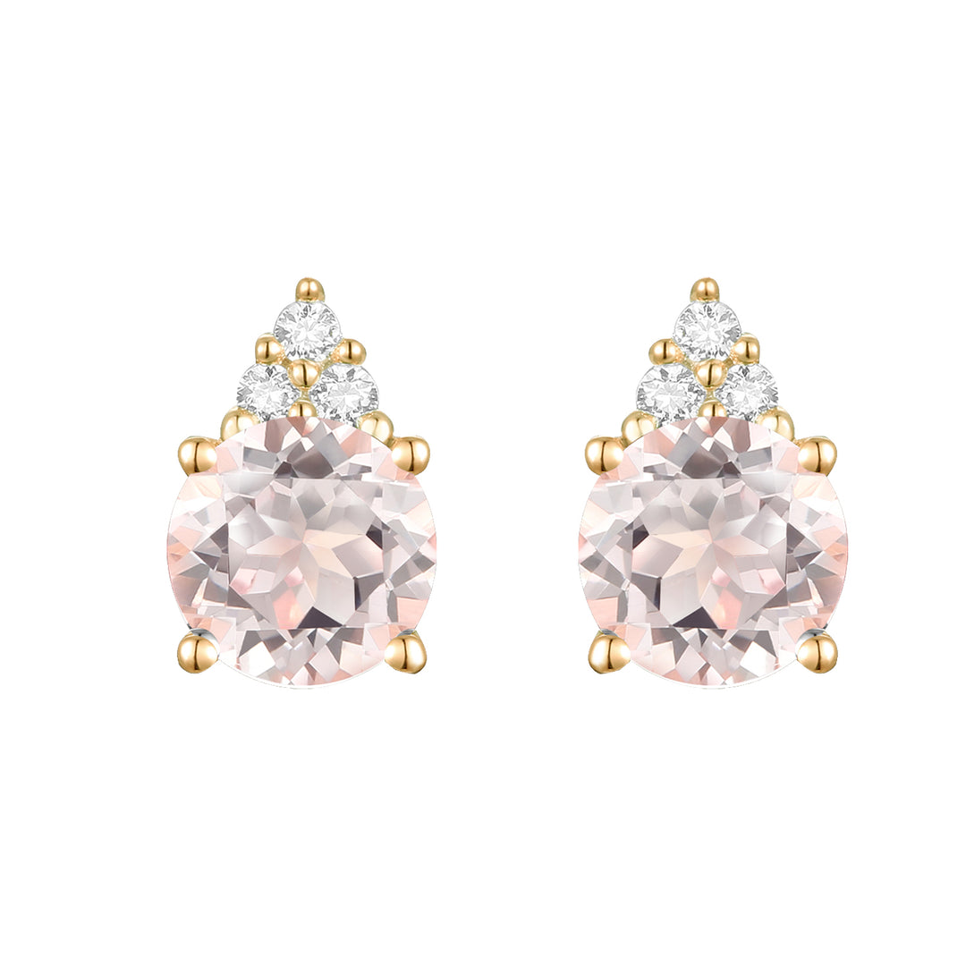 Elegant 14K Gold Stud Earrings with Diamonds and Morganite – 4.5mm Stone