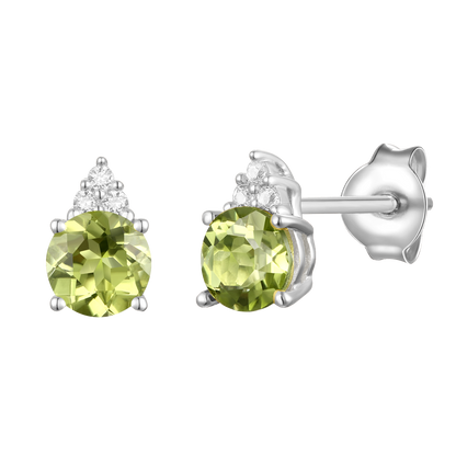 Elegant 14K Gold Stud Earrings with Diamonds and Peridot – 4.5mm Stone