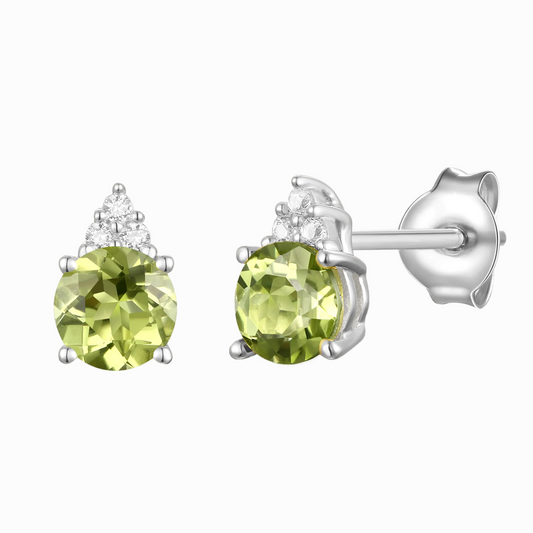 Elegant 14K Gold Stud Earrings with Diamonds and Peridot – 4.5mm Stone