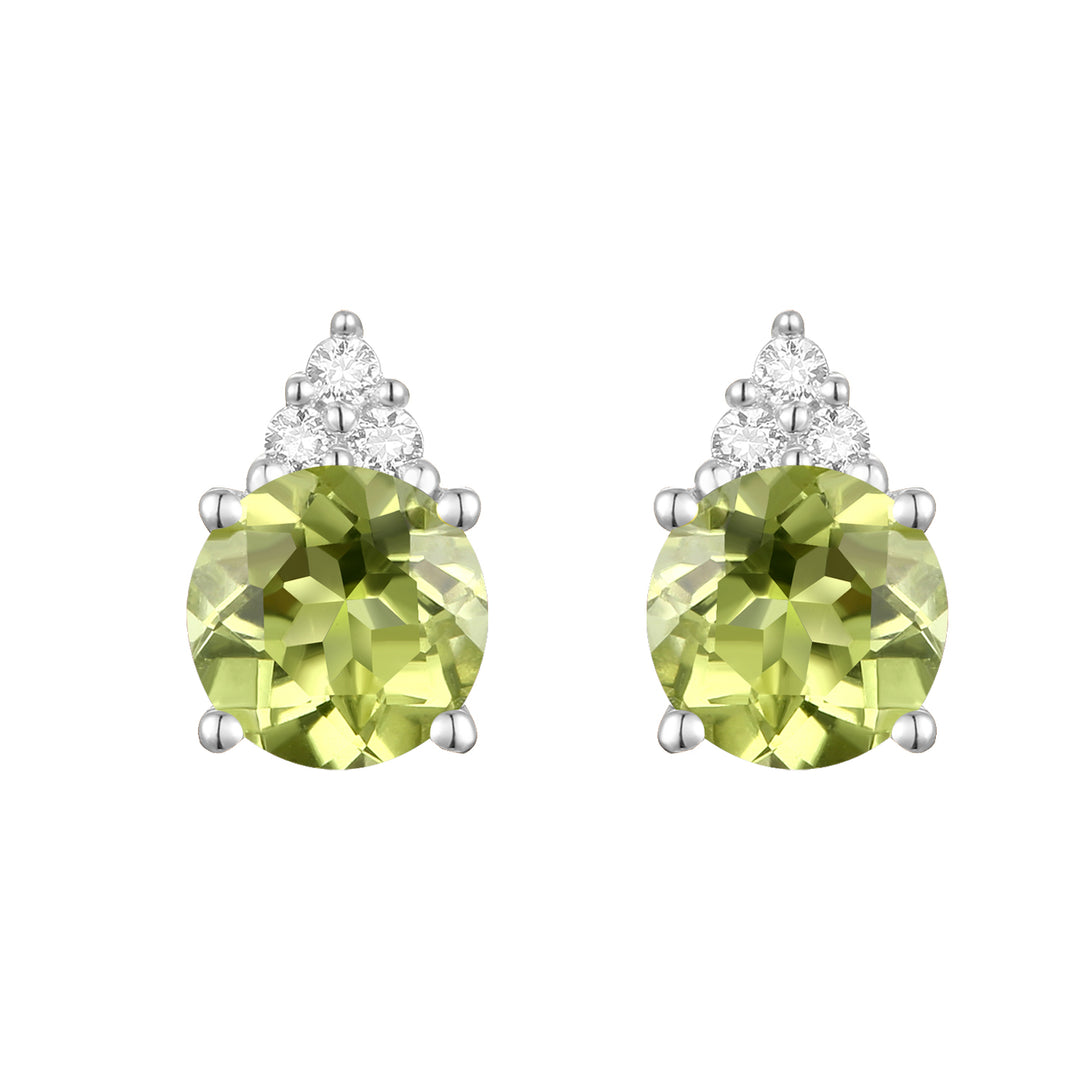 Elegant 14K Gold Stud Earrings with Diamonds and Peridot – 4.5mm Stone