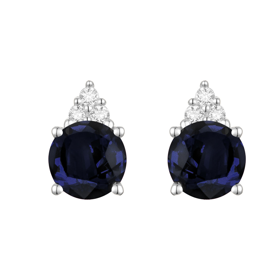 Elegant 14K Gold Stud Earrings with Diamonds and Sapphire – 4.5mm Stone