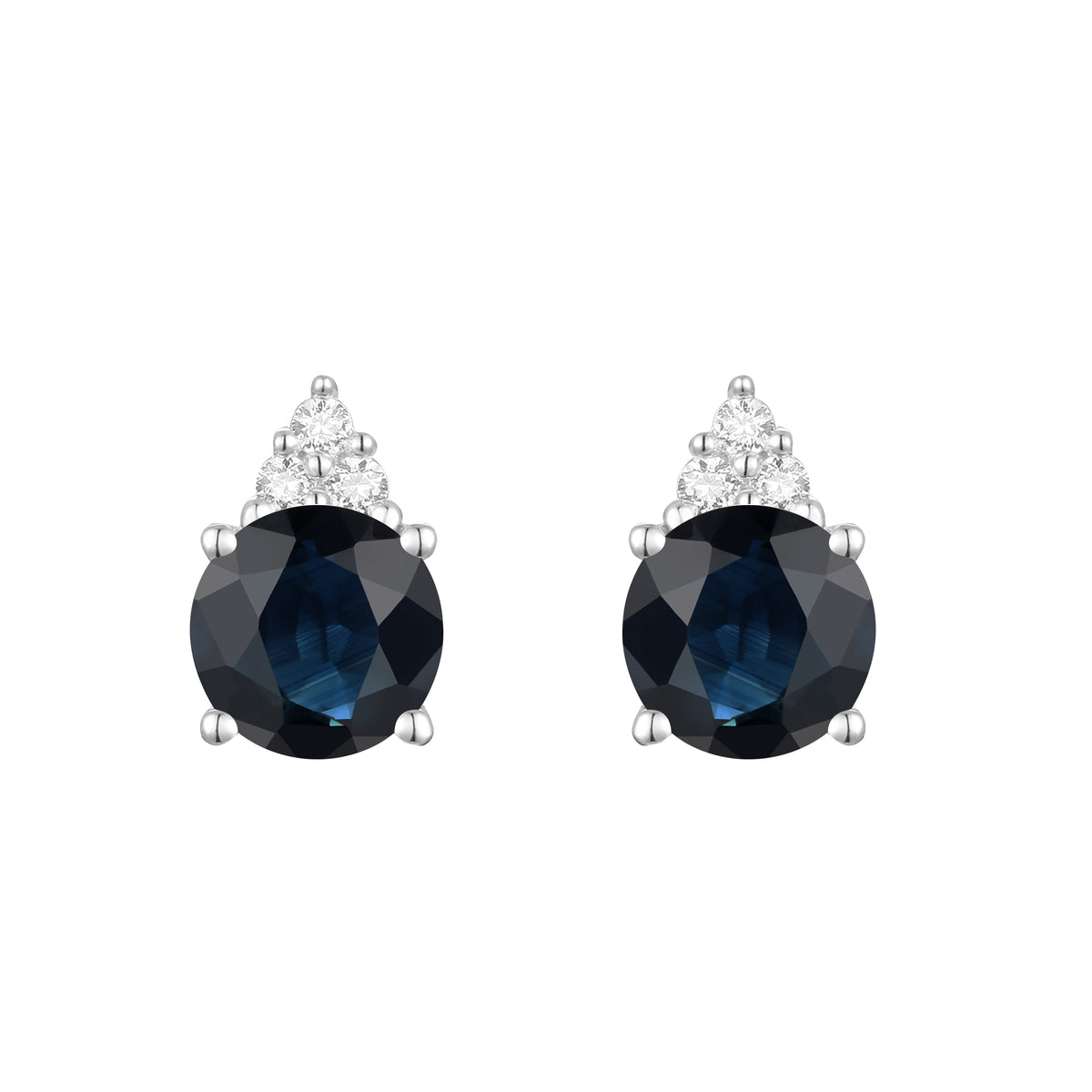 Elegant 14K Gold Stud Earrings with Diamonds and Sapphire – 4.5mm Stone