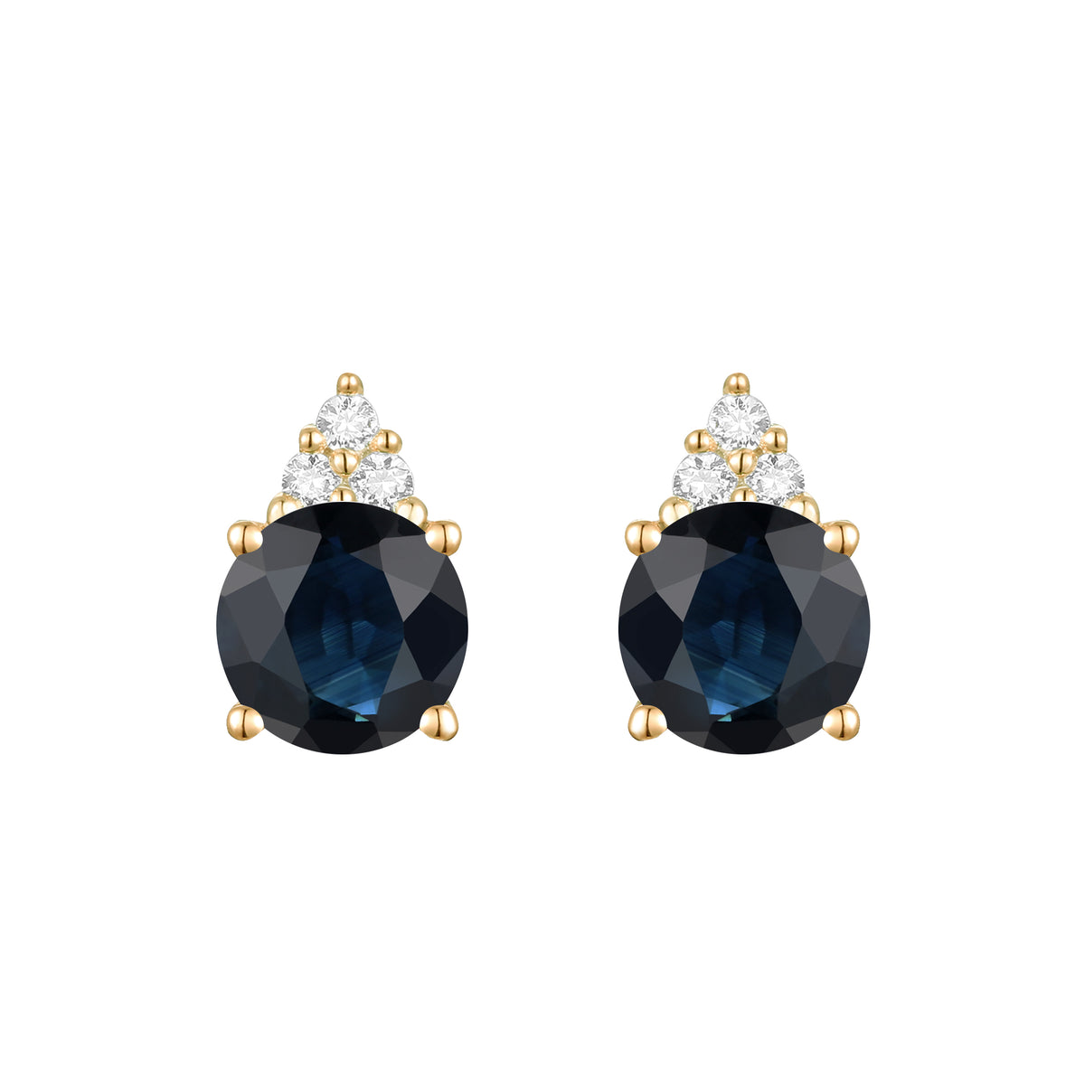 Elegant 14K Gold Stud Earrings with Diamonds and Sapphire – 4.5mm Stone