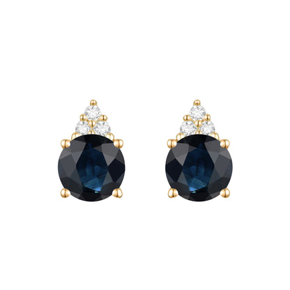 Elegant 14K Gold Stud Earrings with Diamonds and Sapphire – 4.5mm Stone