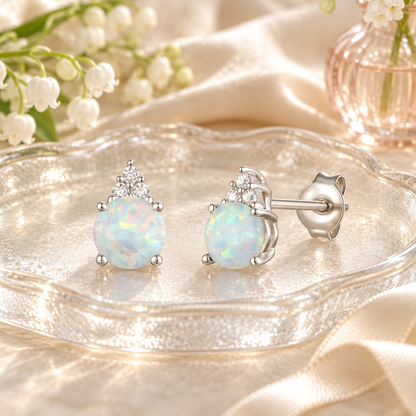 Elegant 14K Gold Stud Earrings with Diamonds and Opal – 4.5mm Stone - view 10