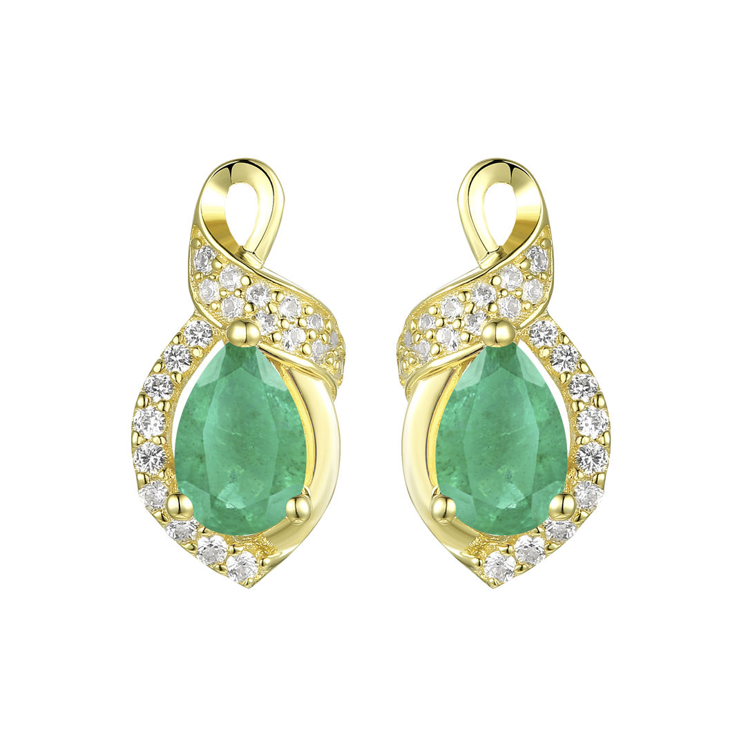 10K Genuine Gemstone & 1/6 ct tw Diamond Pear Earring