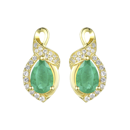 10K Genuine Gemstone & 1/6 ct tw Diamond Pear Earring