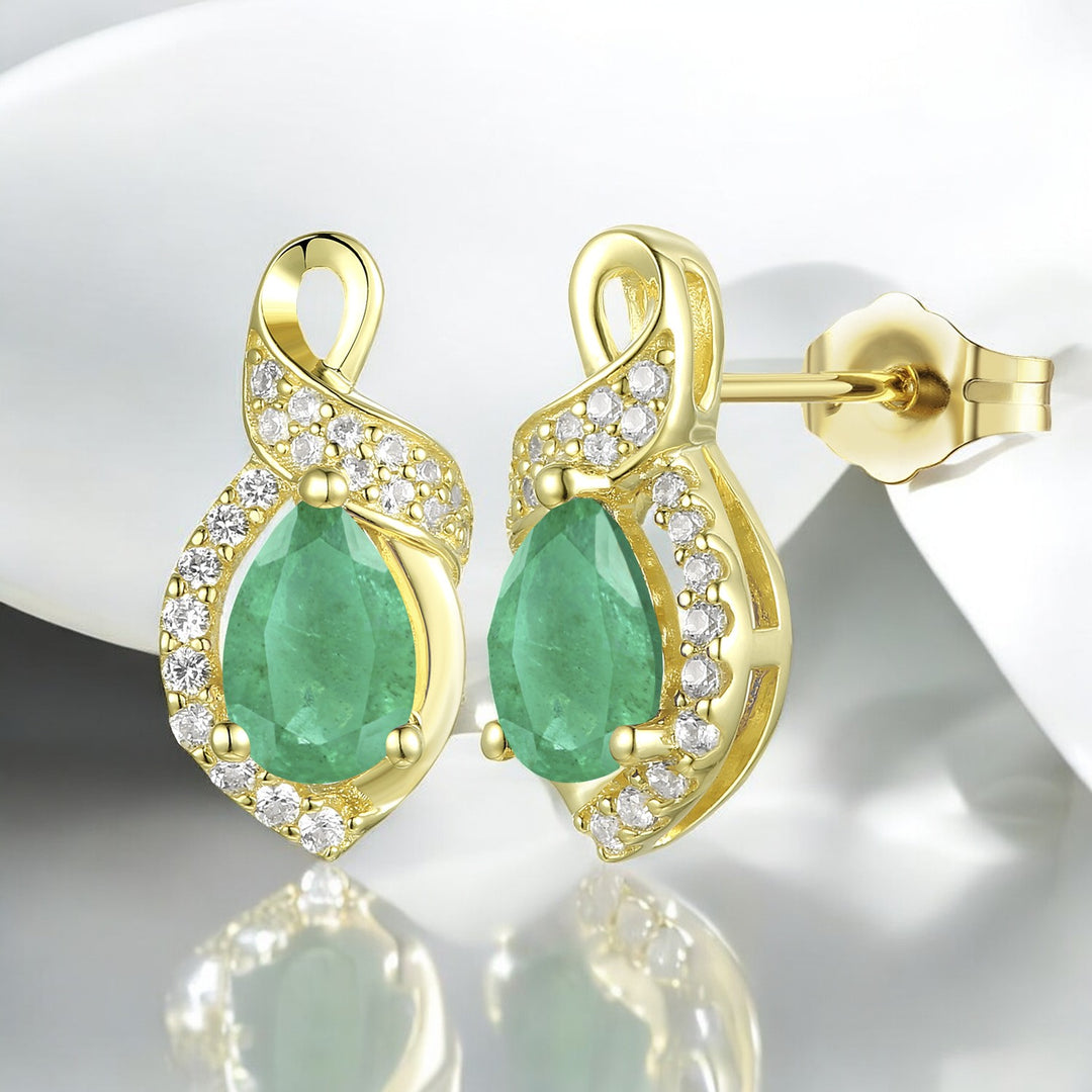 10K Genuine Gemstone & 1/6 ct tw Diamond Pear Earring