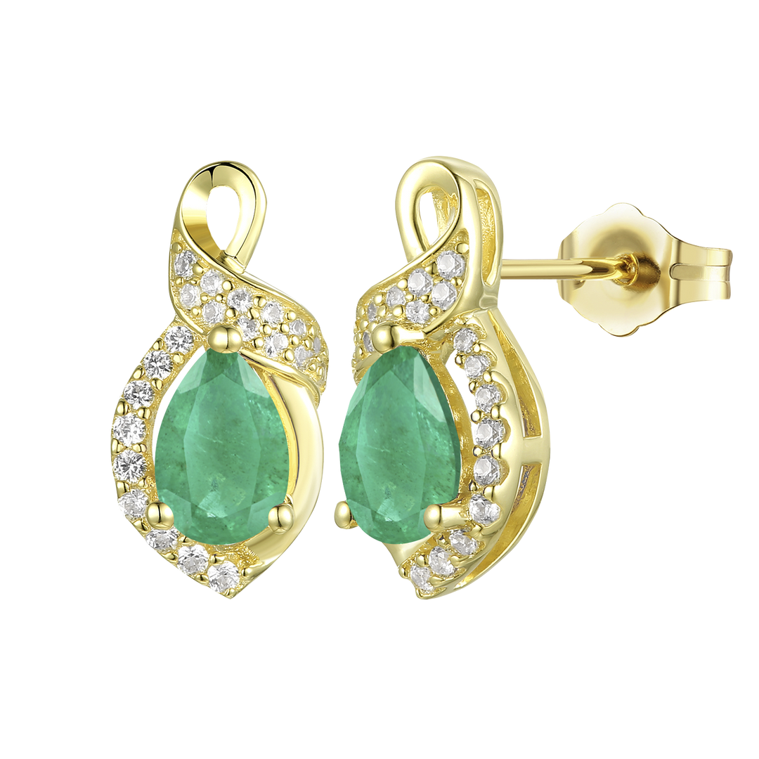 10K Genuine Gemstone & 1/6 ct tw Diamond Pear Earring