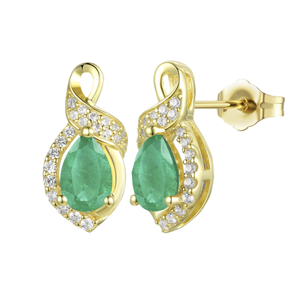 10K Genuine Gemstone & 1/6 ct tw Diamond Pear Earring