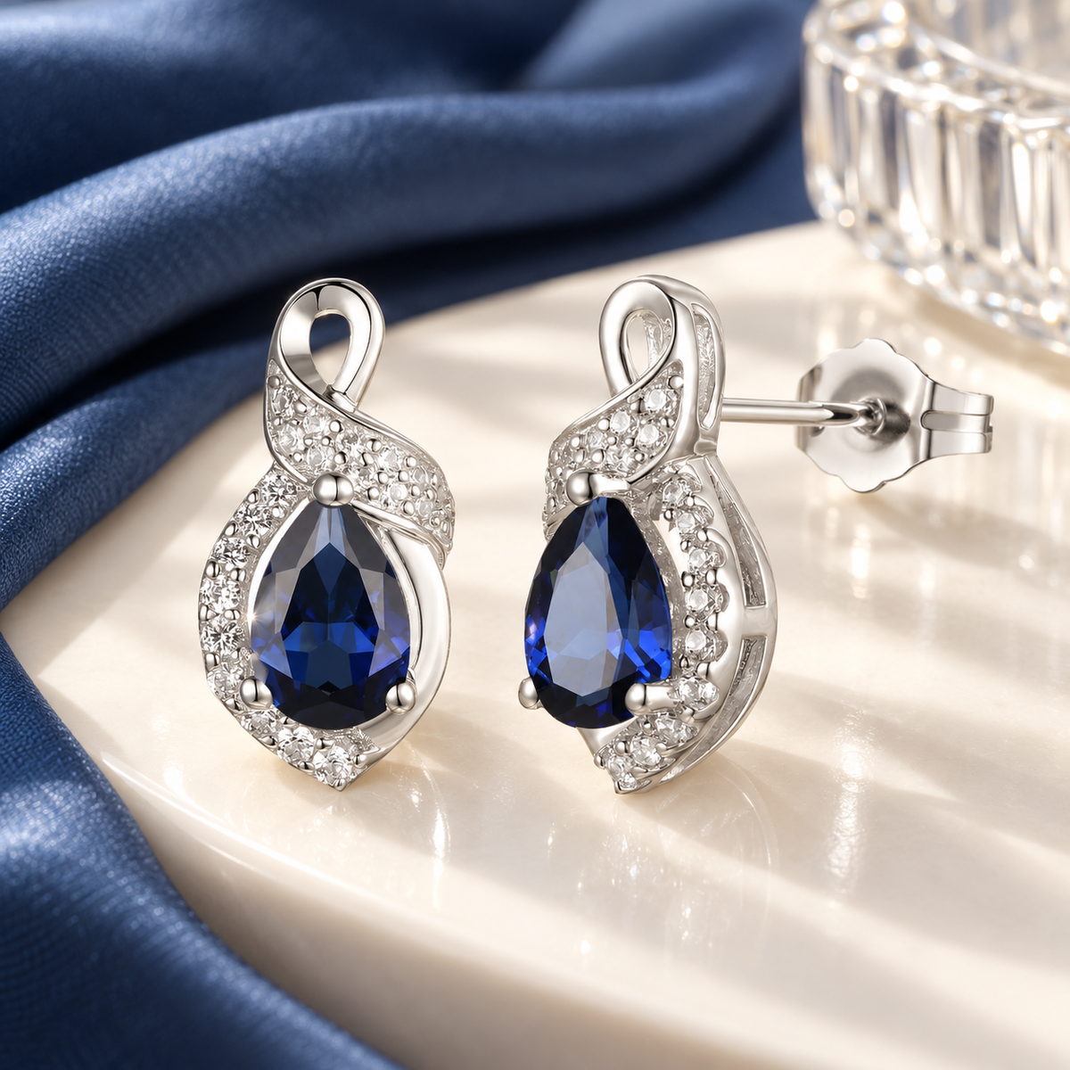 10K Genuine Gemstone & 1/6 ct tw Diamond Pear Earring