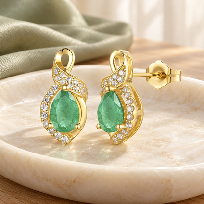 10K Genuine Gemstone & 1/6 ct tw Diamond Pear Earring