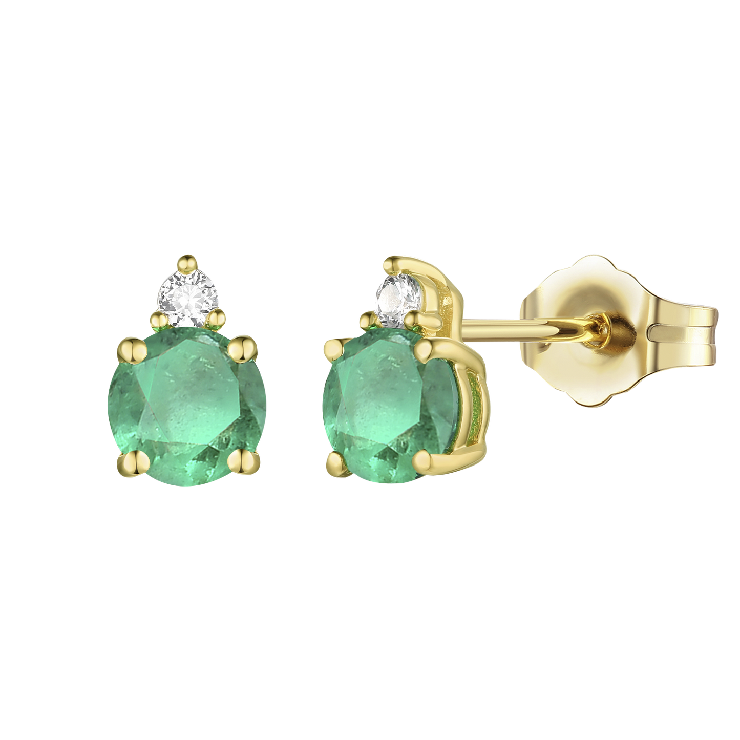 10K Genuine Gemstone & 1/20 ct tw Diamond Stud Earring