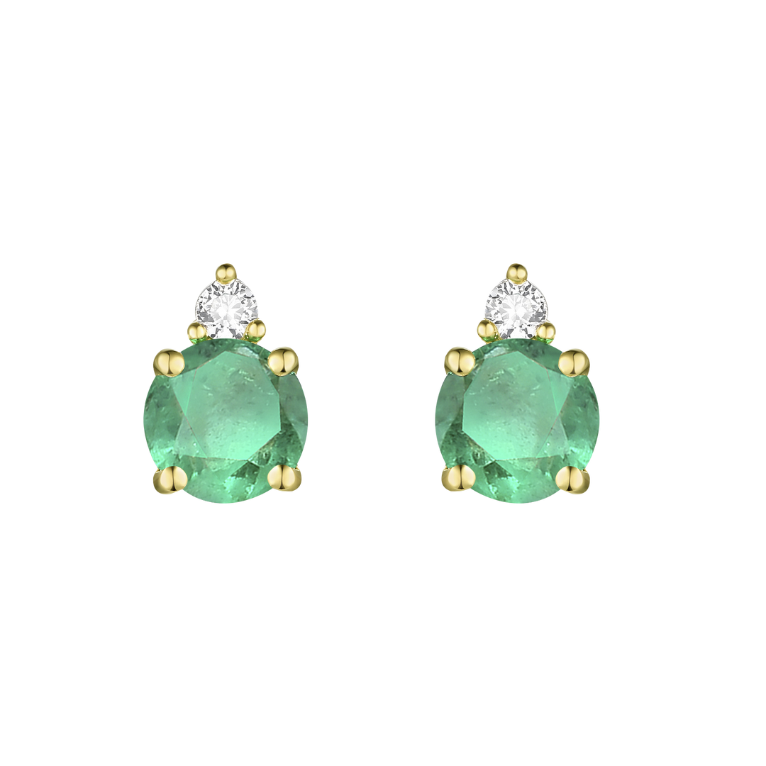 10K Genuine Gemstone & 1/20 ct tw Diamond Stud Earring