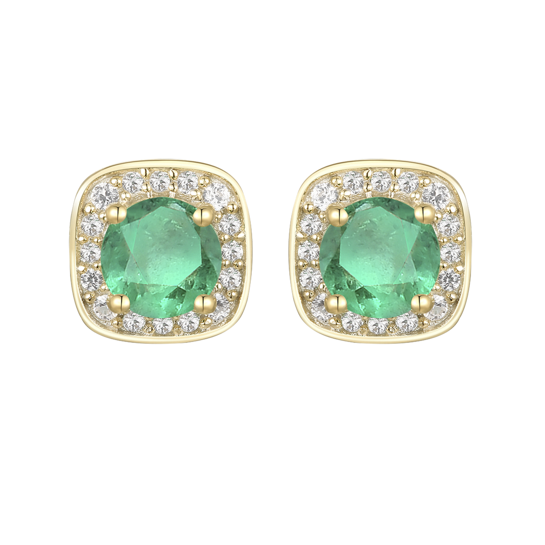 10K Genuine Gemstone & 1/8 ct tw Diamond Cushion Shape Stud Earring