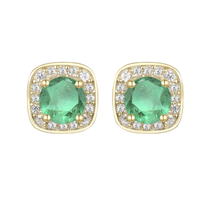10K Genuine Gemstone & 1/8 ct tw Diamond Cushion Shape Stud Earring
