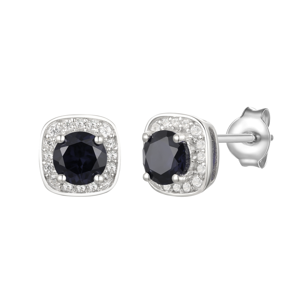 10K Genuine Gemstone & 1/8 ct tw Diamond Cushion Shape Stud Earring