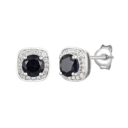10K Genuine Gemstone & 1/8 ct tw Diamond Cushion Shape Stud Earring