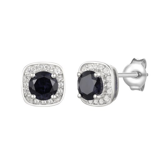 10K Genuine Gemstone & 1/8 ct tw Diamond Cushion Shape Stud Earring