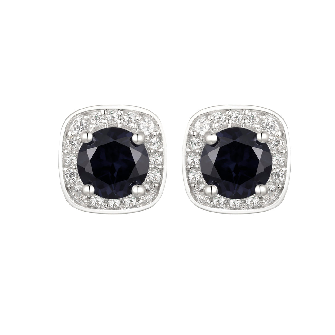 10K Genuine Gemstone & 1/8 ct tw Diamond Cushion Shape Stud Earring