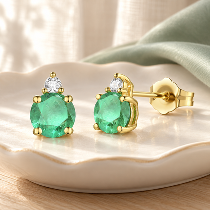 10K Genuine Gemstone & 1/20 ct tw Diamond Stud Earring