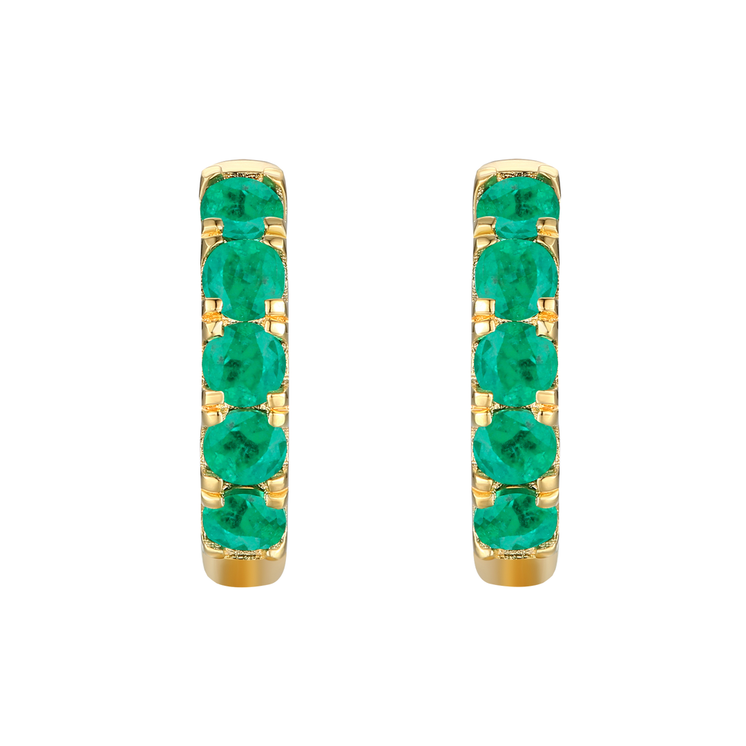 10K Genuine Gemstone Huggie Hoop Earring