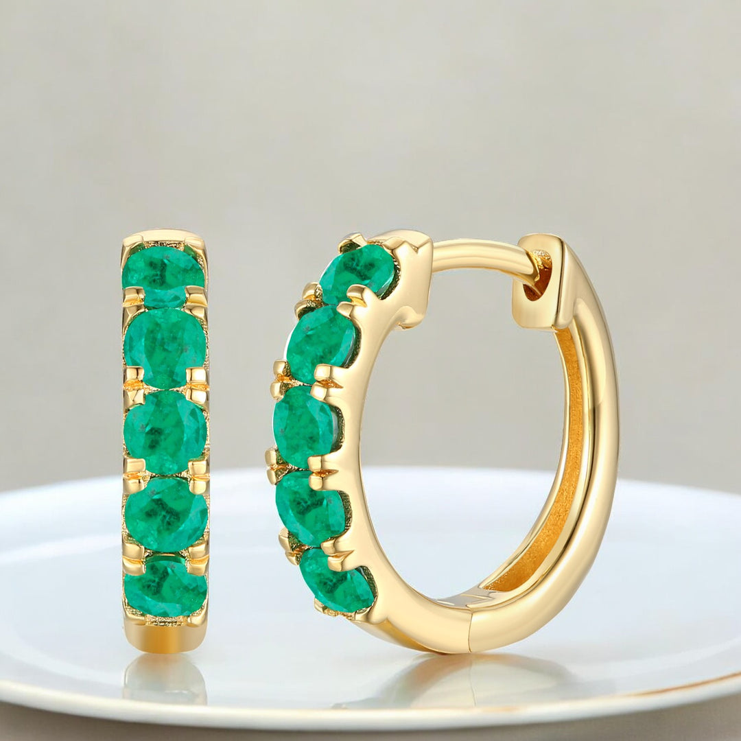 10K Genuine Gemstone Huggie Hoop Earring