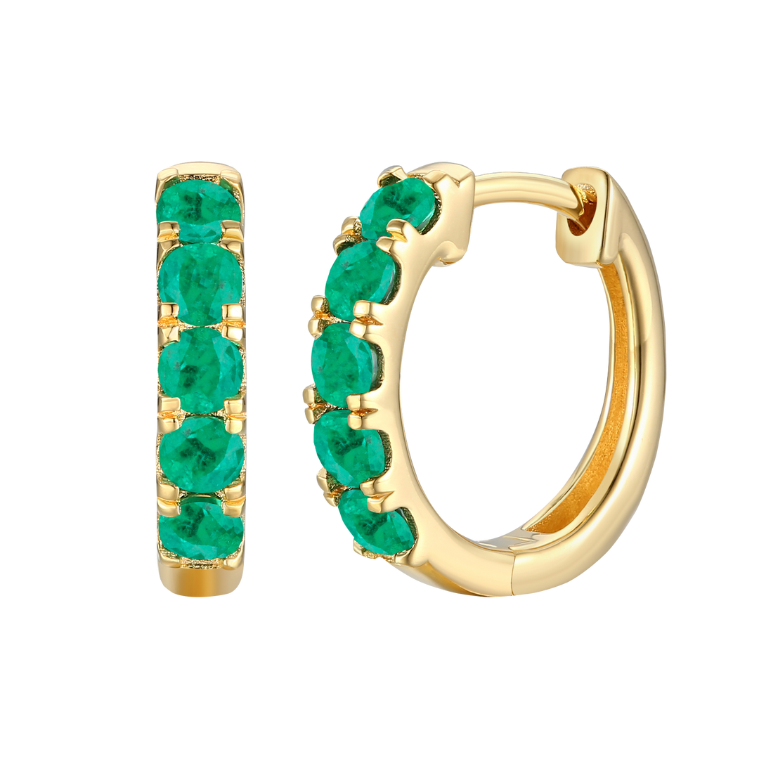 10K Genuine Gemstone Huggie Hoop Earring