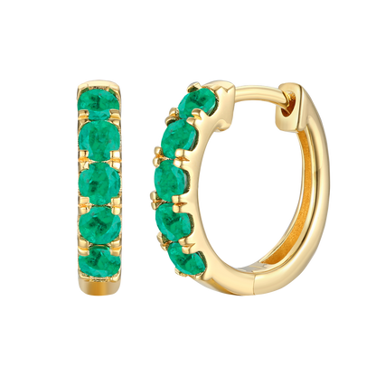 10K Genuine Gemstone Huggie Hoop Earring