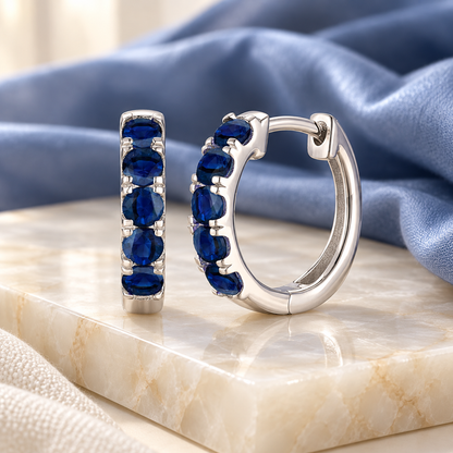 10K Genuine Gemstone Huggie Hoop Earring - view 2