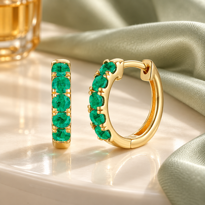 10K Genuine Gemstone Huggie Hoop Earring - view 5