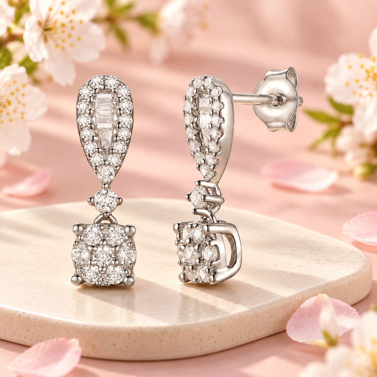 10K White Gold 1/3 ct tw Diamond Drop Earrings