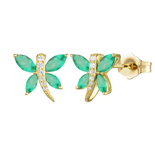 10K Genuine Gemstone & 1/20 ct tw Diamond Dragonfly Stud Earring