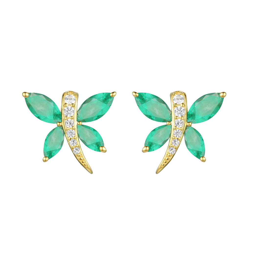 10K Genuine Gemstone & 1/20 ct tw Diamond Dragonfly Stud Earring