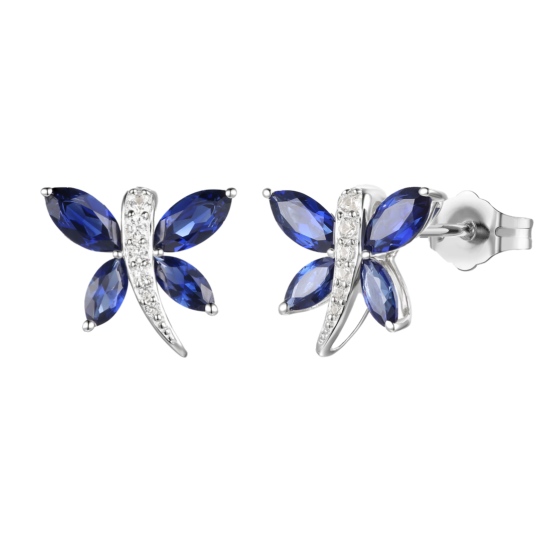 10K Genuine Gemstone & 1/20 ct tw Diamond Dragonfly Stud Earring