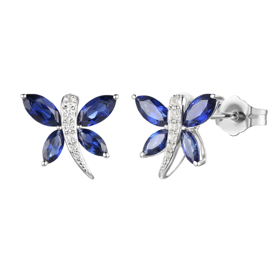 10K Genuine Gemstone & 1/20 ct tw Diamond Dragonfly Stud Earring
