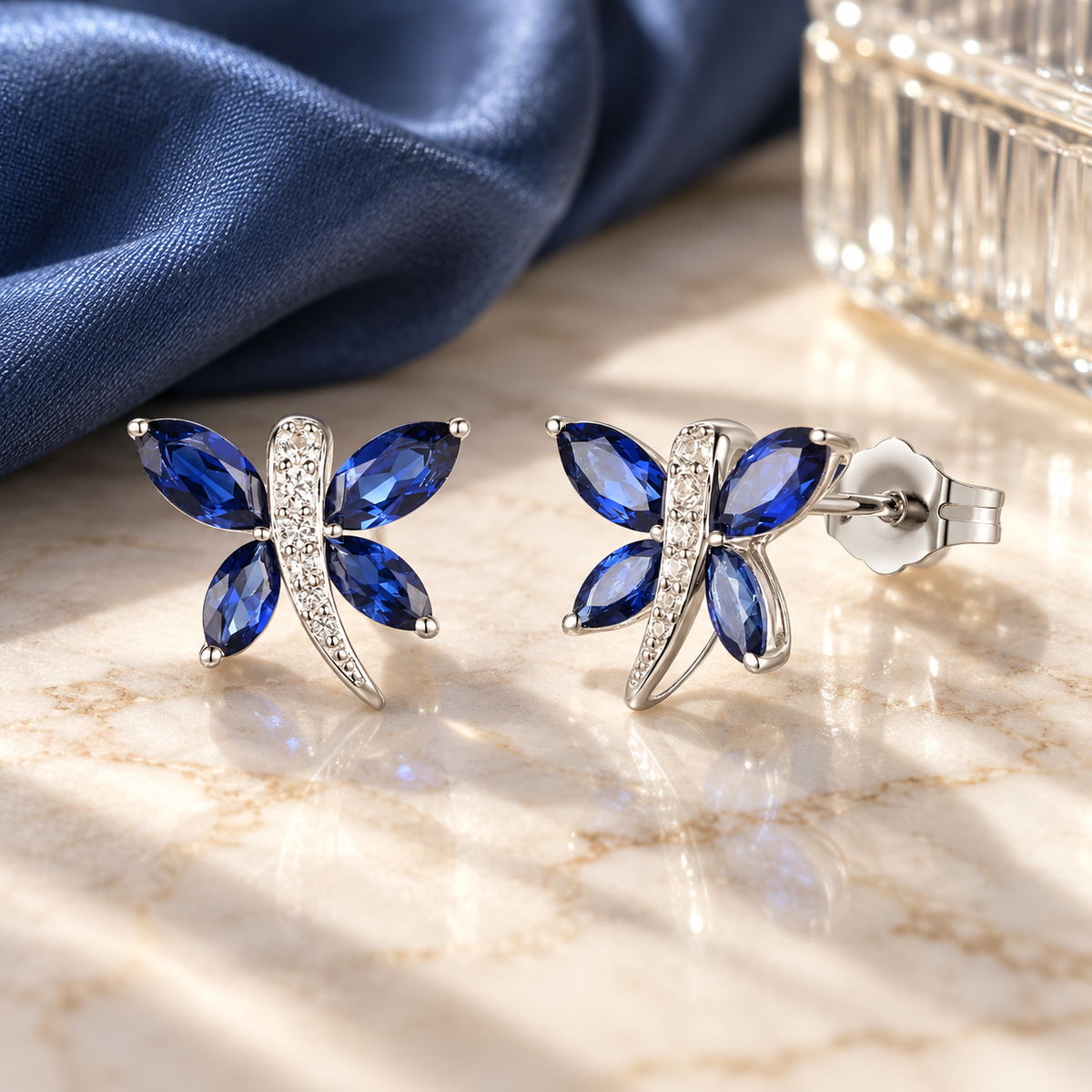 10K Genuine Gemstone & 1/20 ct tw Diamond Dragonfly Stud Earring