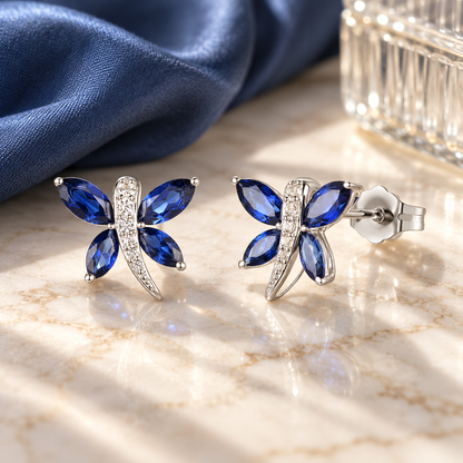 10K Genuine Gemstone & 1/20 ct tw Diamond Dragonfly Stud Earring