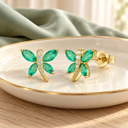 10K Genuine Gemstone & 1/20 ct tw Diamond Dragonfly Stud Earring