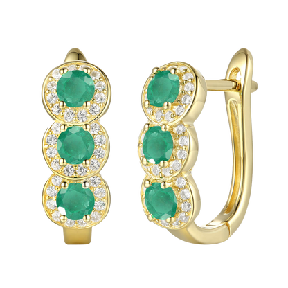 10K Genuine Gemstone & 1/4 ct tw Diamond Hinged Hoop Earring