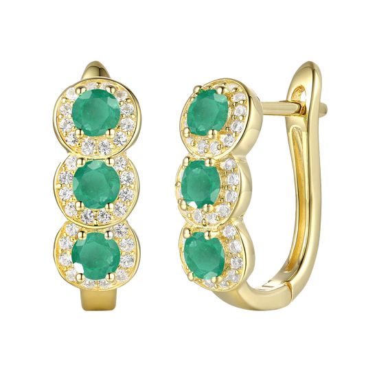 10K Genuine Gemstone & 1/4 ct tw Diamond Hinged Hoop Earring
