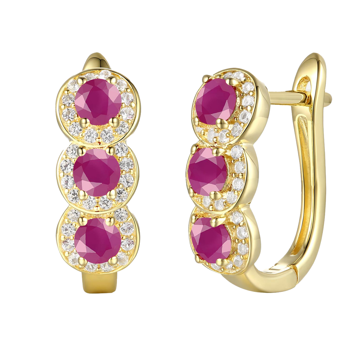 10K Genuine Gemstone & 1/4 ct tw Diamond Hinged Hoop Earring