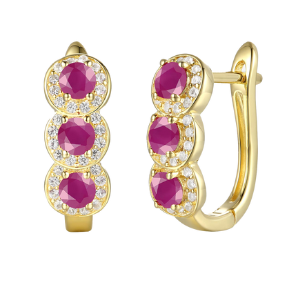 10K Genuine Gemstone & 1/4 ct tw Diamond Hinged Hoop Earring