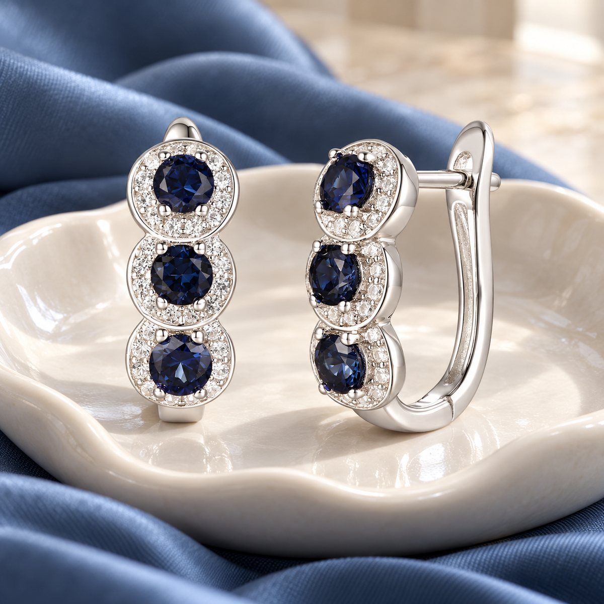 10K Genuine Gemstone & 1/4 ct tw Diamond Hinged Hoop Earring